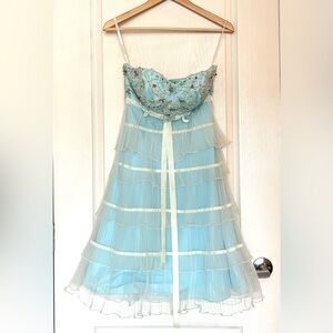 Alyce Paris Light Blue Tiered Tulle Ruffle Prom Dress Sz 2 Regencycore Fairycore